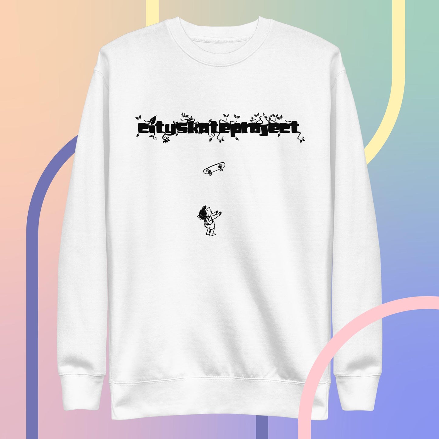 City Skate Project Trees Giving T-Shirt Skateboarding (Black and White Print) Unisex Premium Sweatshirt