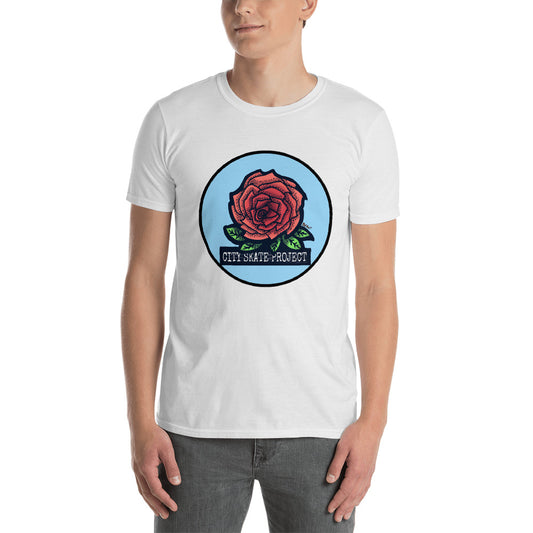 City Skate Project x BxShi skateboard redrose with blue circle full color logo Skateboarding T-Shirt